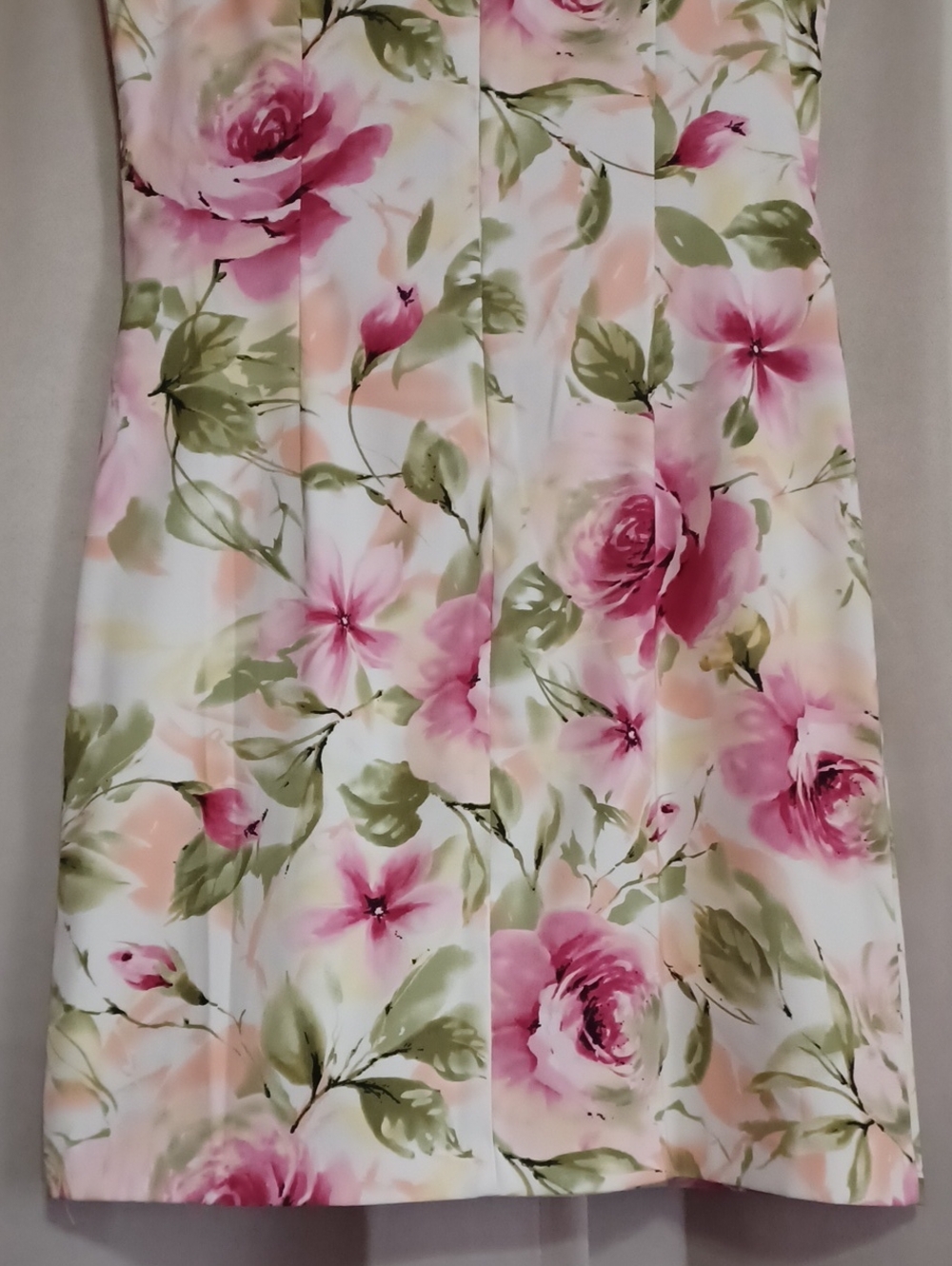 Connected Apparel Pink Green Rose Garden Floral Sleeveless Sheath Dress Size 12 - Picture 12 of 14